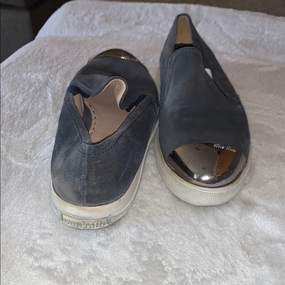 Gently Loved Women's Slip-On Shoes with Silver Cap Toe by Miu Miu - Picture 2 of 14